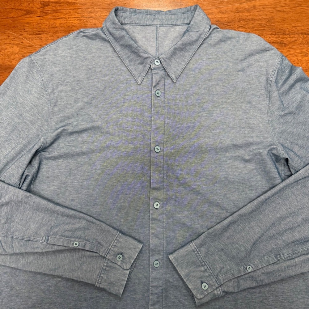 Lululemon Commission Shirt Mens XL Blue Heathered Long Sleeve Tech Button Down - Picture 3 of 9